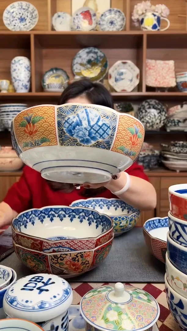 瓷片浓松竹梅20.5cm花边钵