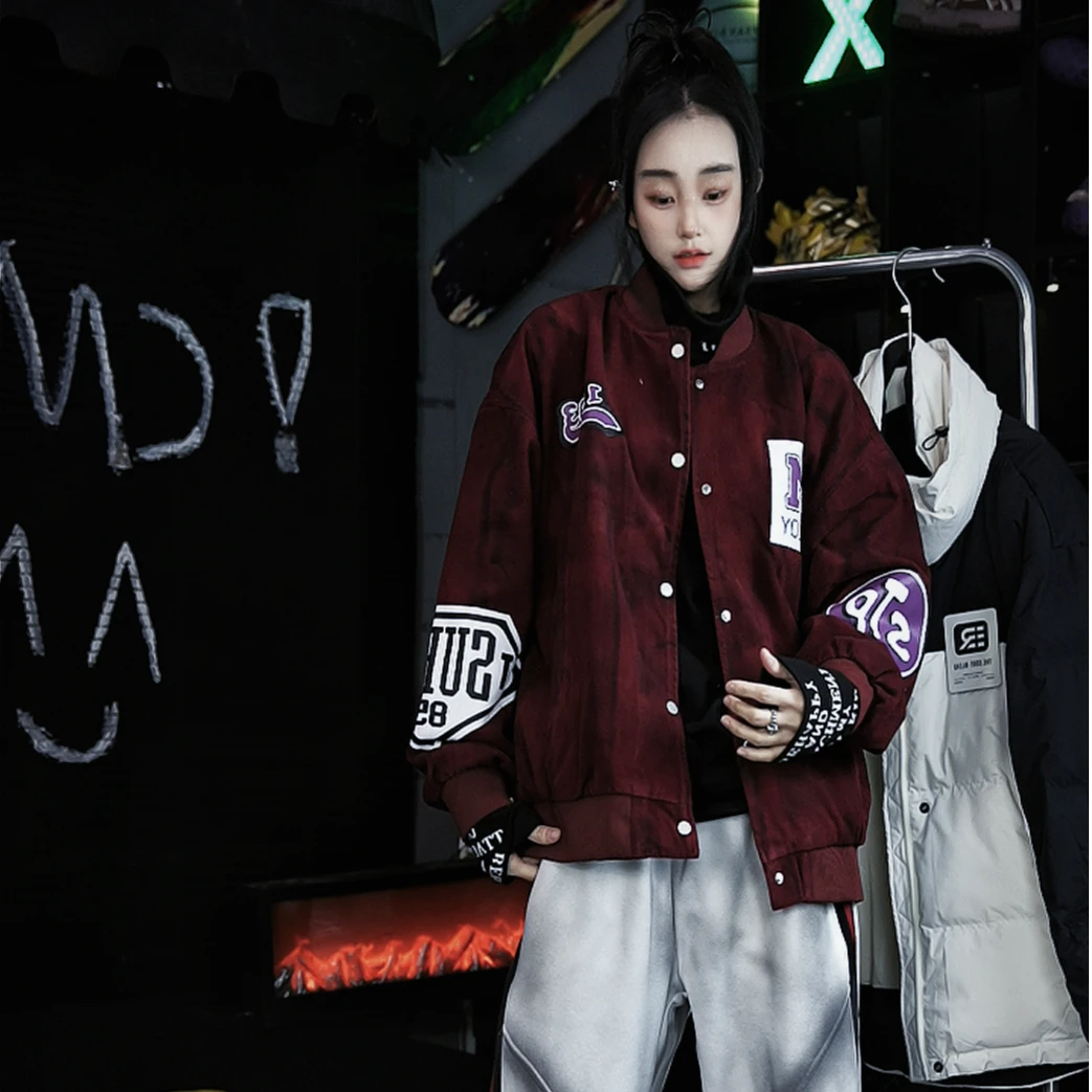 NY扎染印花外套男春秋款棒球服潮牌美式机车服青少年痞帅休闲夹克