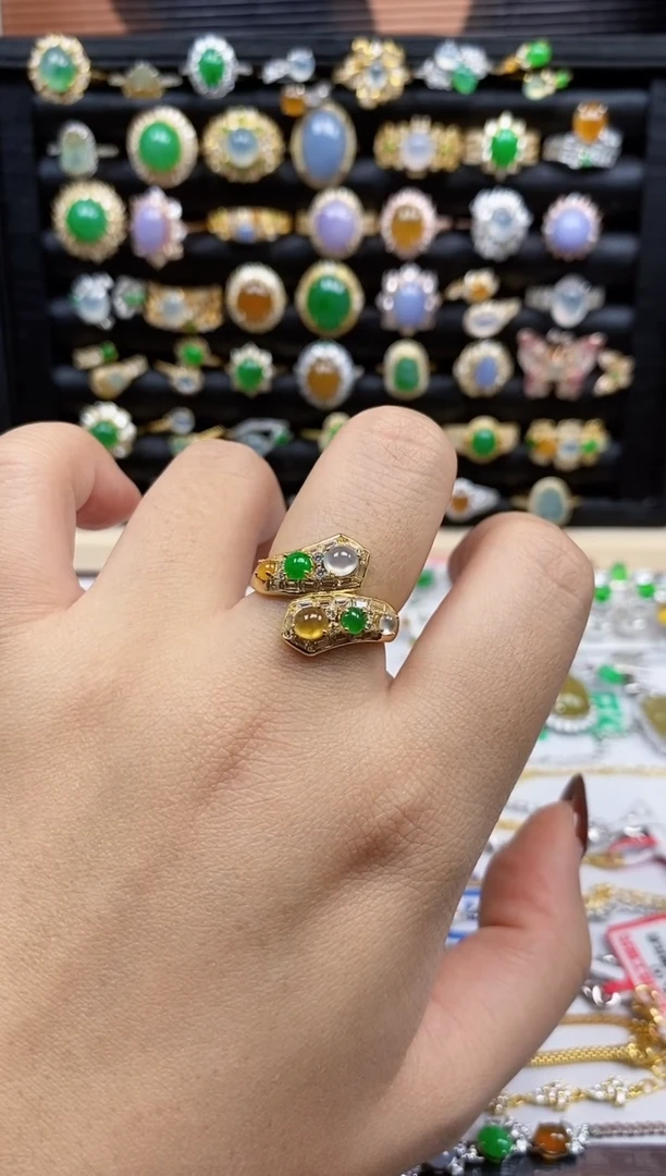 银S925镶嵌戒指翡翠微*7884