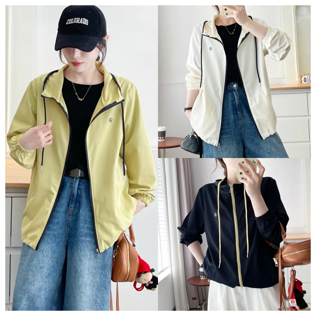 大码女装春季新款撞色抽绳连帽冲锋衣外套110-200斤宽松显瘦上衣
