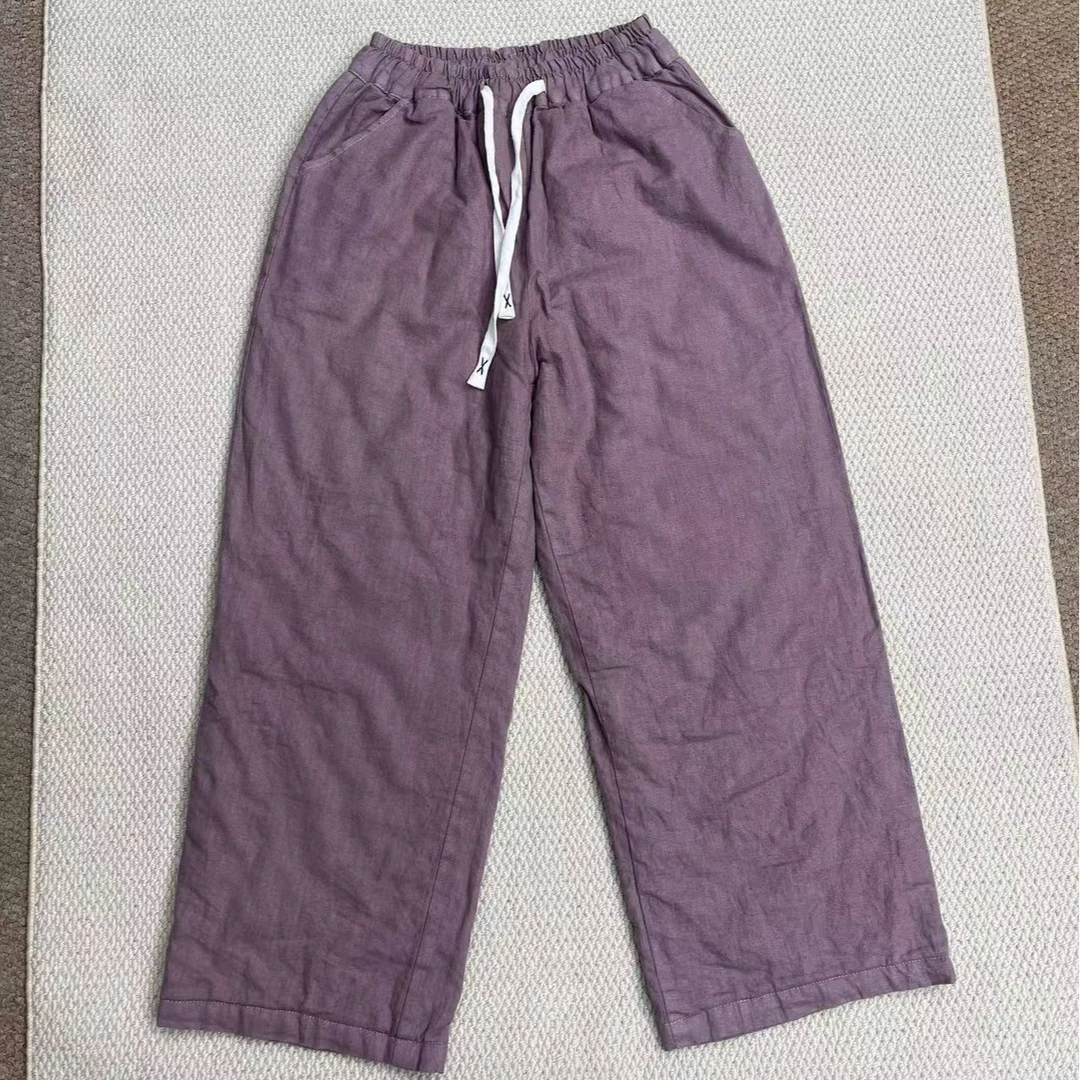 干枯玫瑰色亚麻加厚女士直筒棉裤