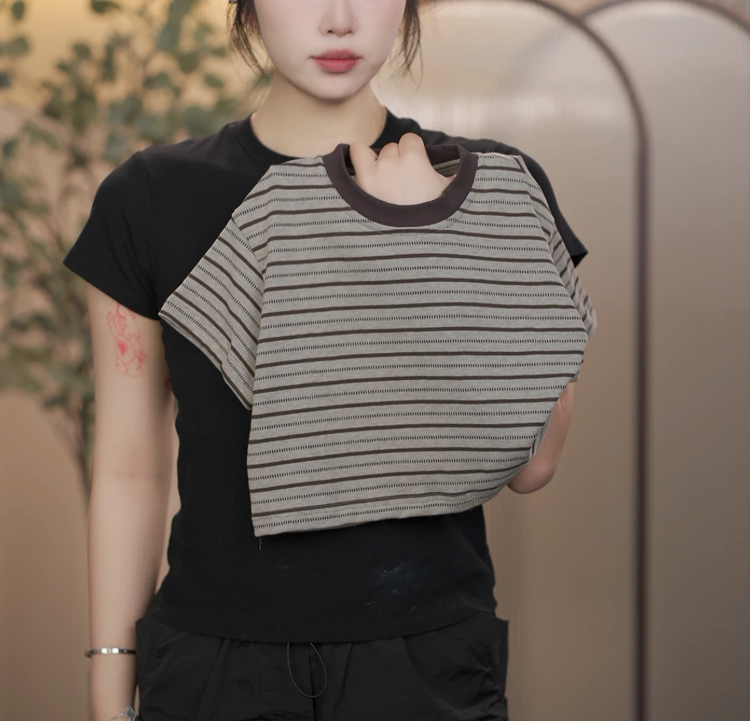 【菠菜现货】2025夏季小众设计儿童韩版时尚百搭休闲条纹T桖