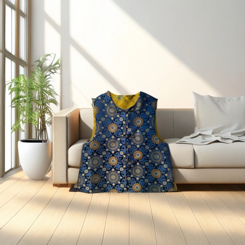 【花一朵】大小团花 国凤之美 新中式圆领马甲织金提花双穿（三粒扣）