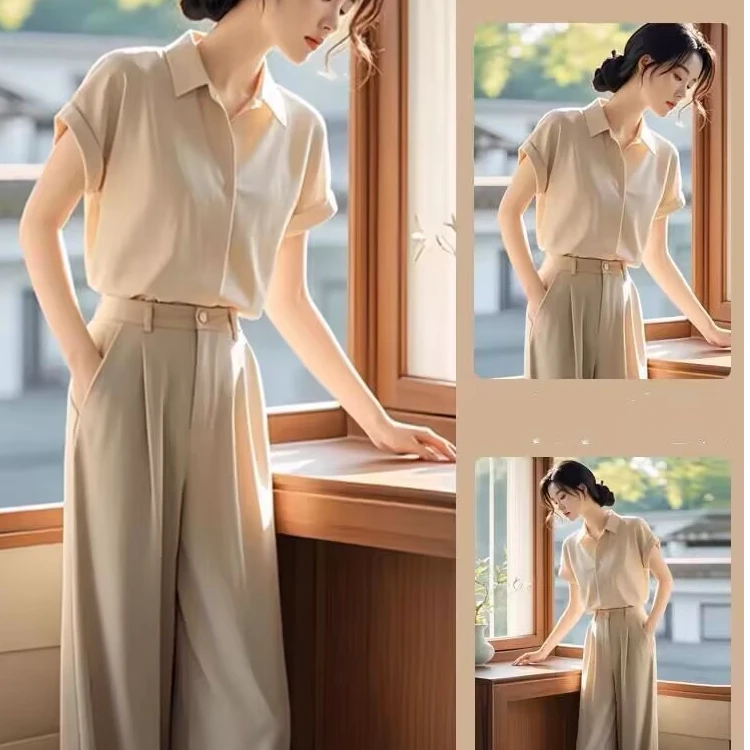 哥弟阿玛施正夏季新款衬衫长裤轻奢休闲女装优雅简约时尚气质套装