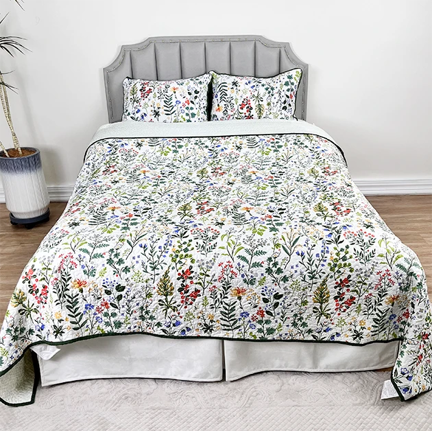 花卉夏季印花绗缝被森系床上四件套床笠夏凉被空调被兰知春序床单