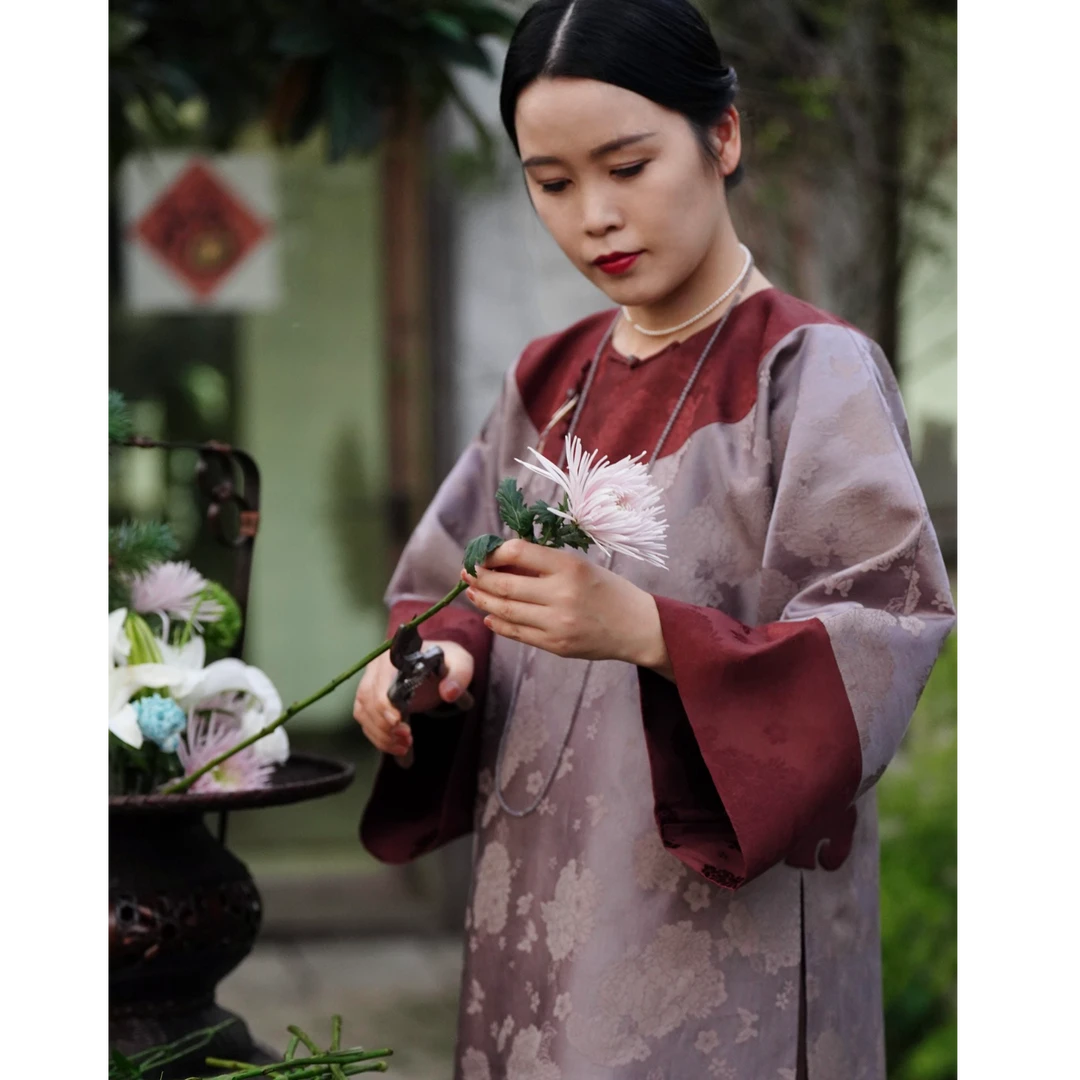 【石喃】原创设计新中式秋冬圆领倒大袖圆领大襟【月上海棠】