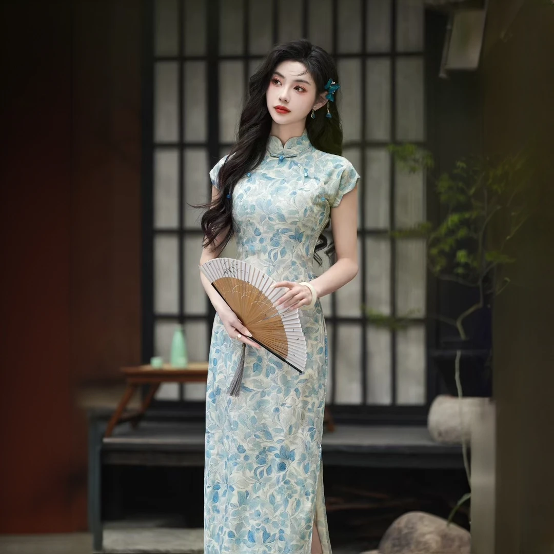 [云岫]新中式夏季少女气质优雅旗袍小清新日常可穿长款复古网红