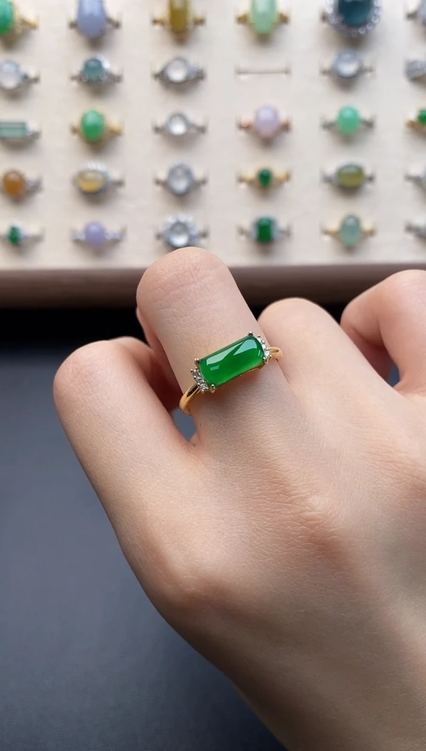 银S925镶嵌戒指翡翠一物一证一礼盒