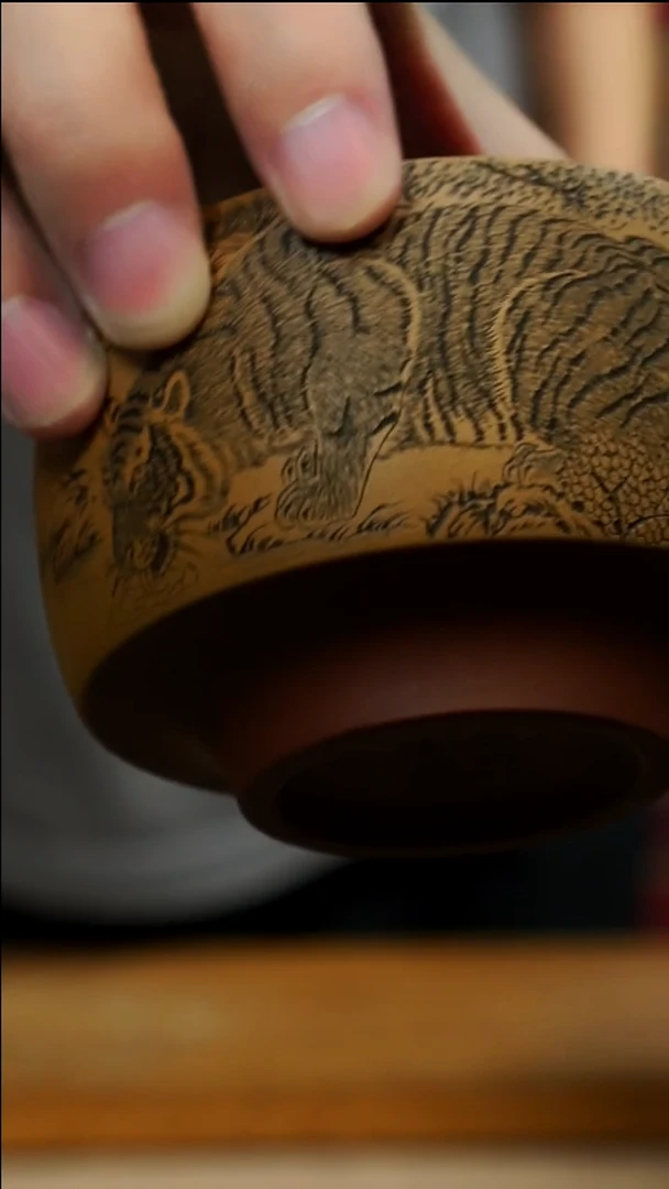 茶杯紫砂南柯记全手刻山君杯