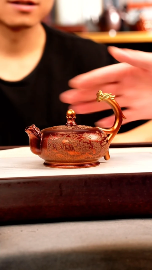 茶壶紫砂金贝烧 半把西施 山水
