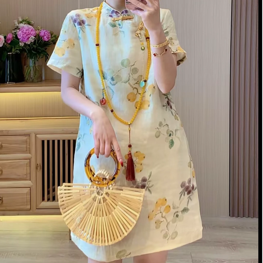 胖小旭【奏琴弦】新中式国风纯苎麻旗袍裙连衣裙裙子女5071-2