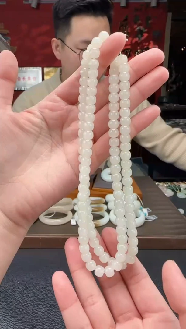 【闪购商品】和田玉颈饰未镶嵌白玉108颗多圈卡7-8