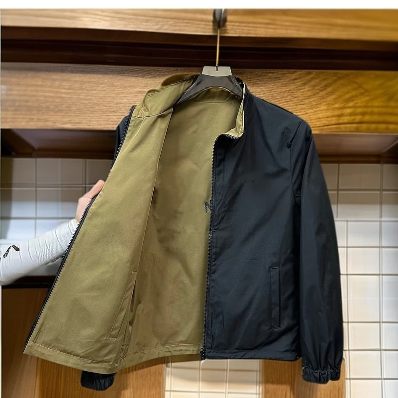 6022（双面穿）春季新款时尚休闲百搭立领刺绣双面夹克外套