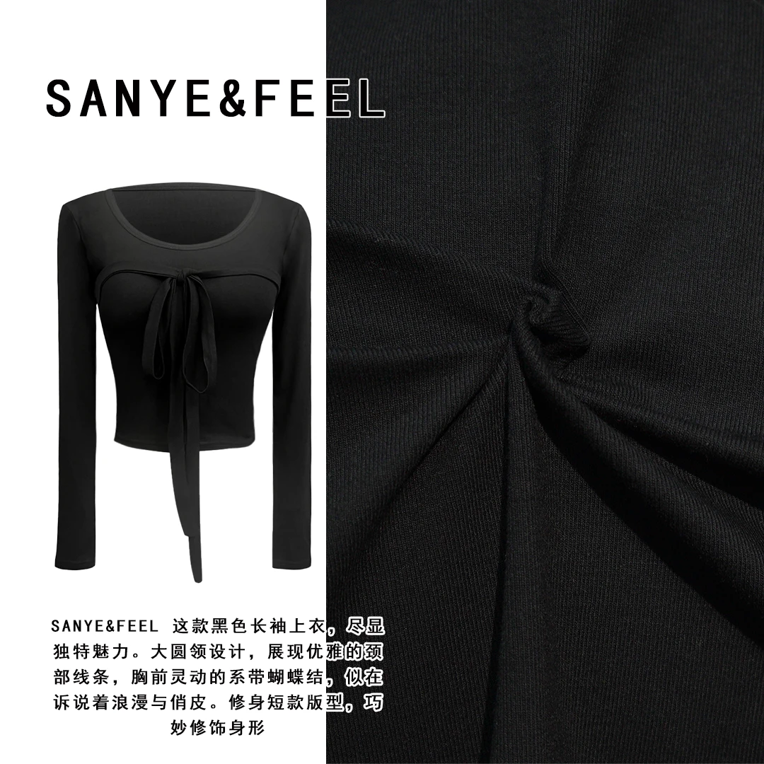 sanye&feel/妍三也【时髦比例】秋季新款蝴蝶结绑带长袖上衣53060YX
