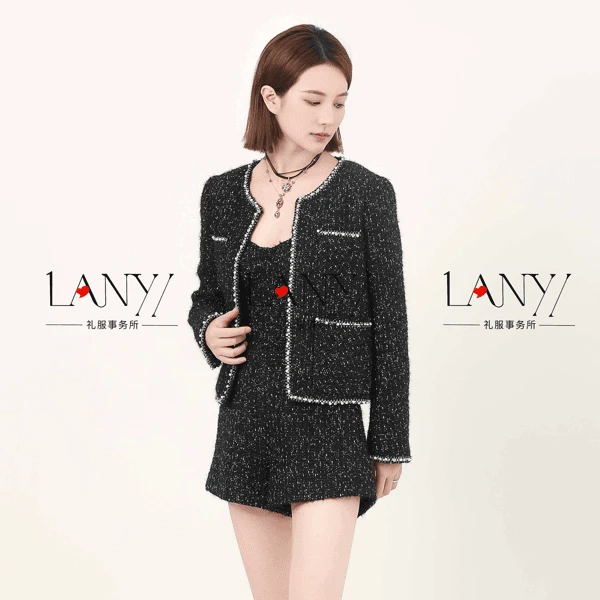 LANYI岚怡壹黑色闪闪小香风套装外套长袖时尚（仅外套不含其它）
