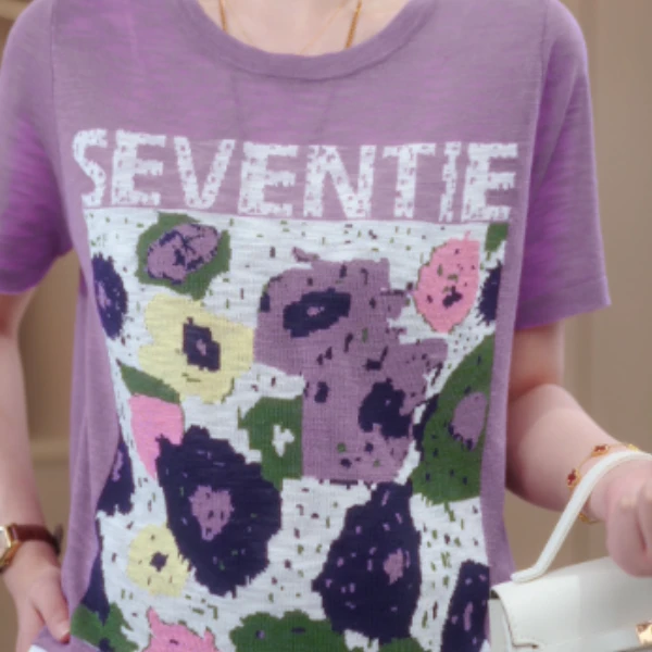 2025新款涂鸦时尚高级百搭宽松显瘦潮流设计感短袖上衣打底女夏