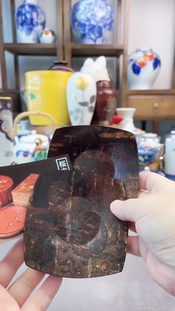 盘日产樱皮杯托一对