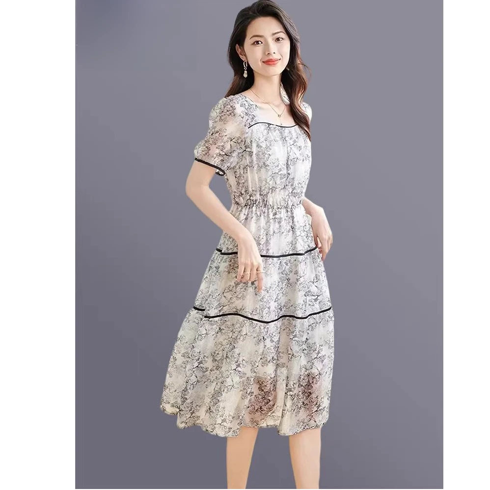 夏季温柔气质度假风碎花显瘦连衣裙裙子A096