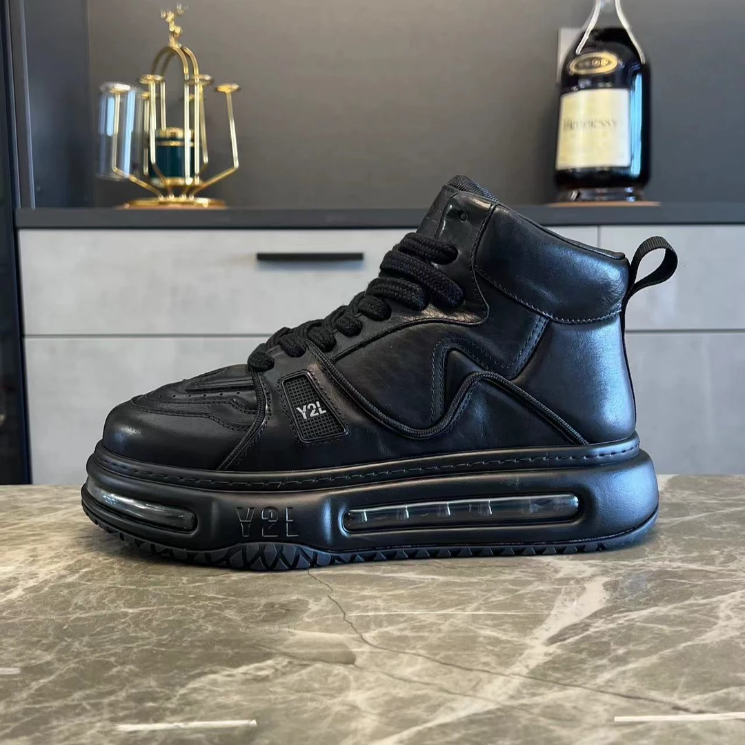 Y2L时尚休闲百搭滑板气垫厚底冬季加绒保暖潮流潮款男款真皮鞋