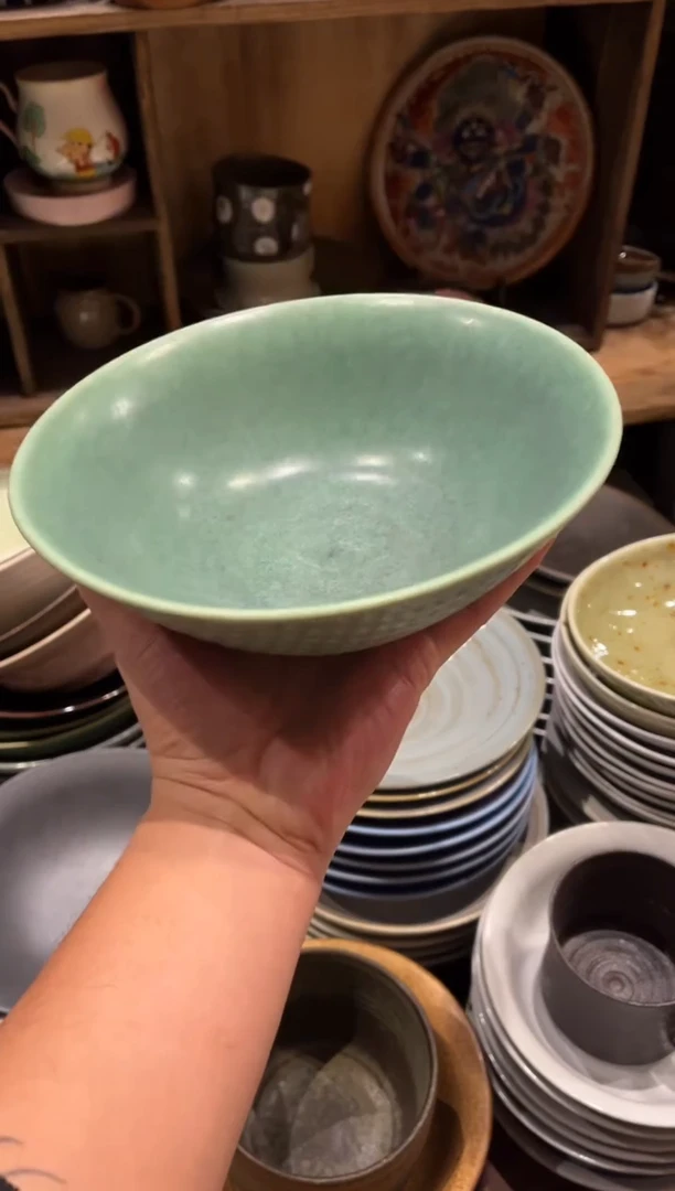 【闪购商品】瓷片646绿色华夫格面碗1个