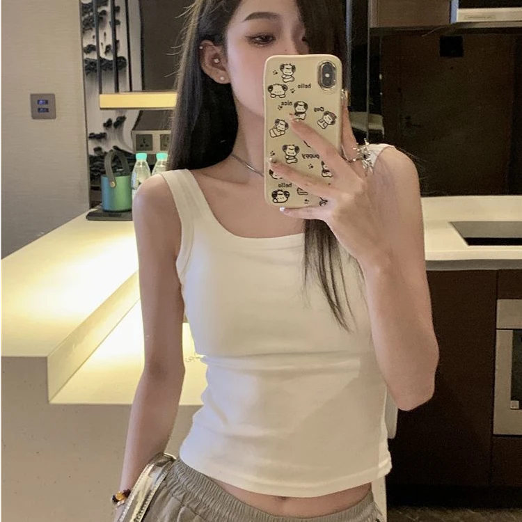 白色方领带胸垫吊带背心女春夏衬衫内搭修身短款美背叠穿无袖上衣