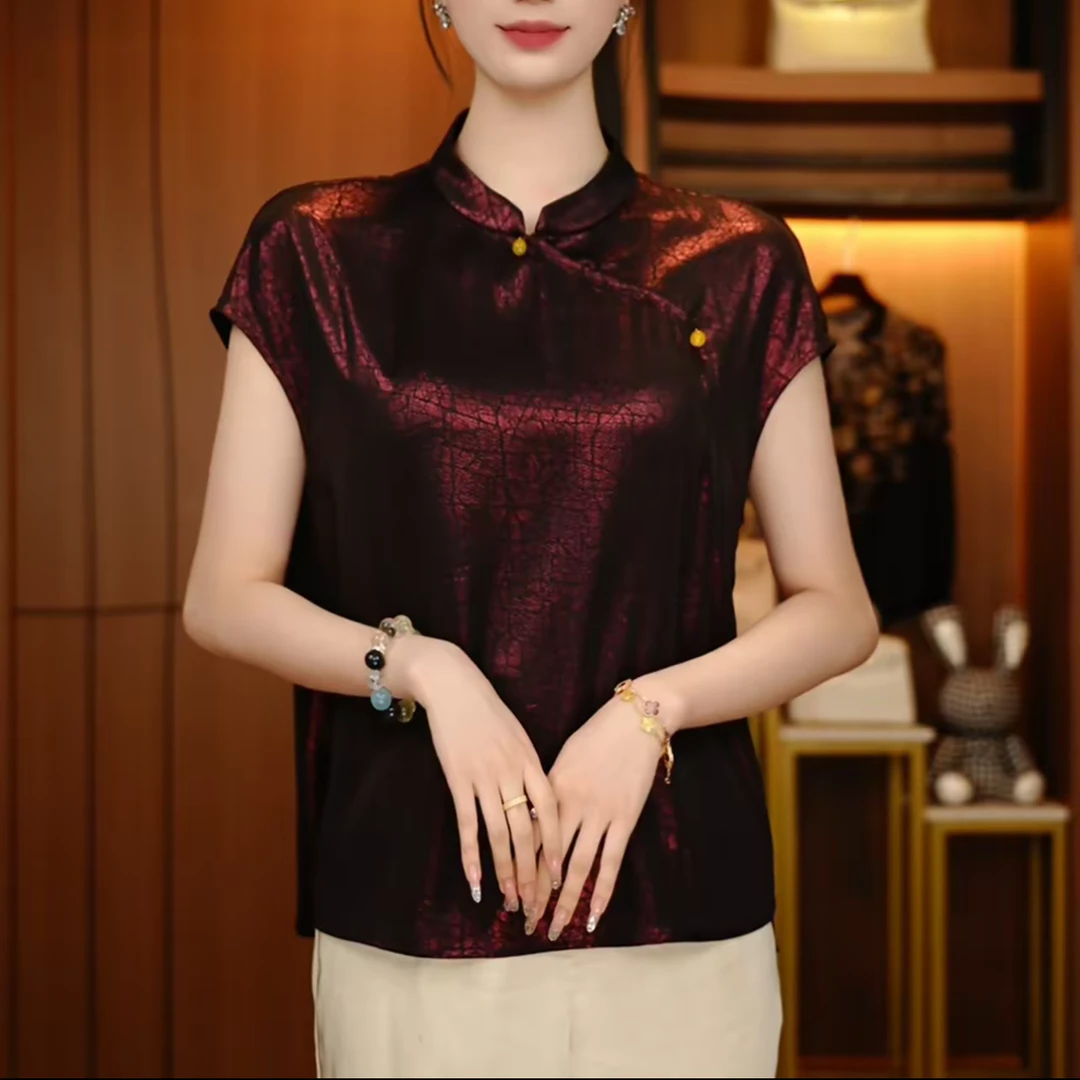新中式夏季国风上衣上新百搭气质印花款遮肉显瘦短袖#889