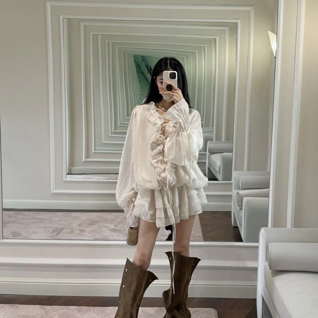 专属绝美~小众重工立体花朵蓬蓬连衣裙 度假防晒甜美裙子女