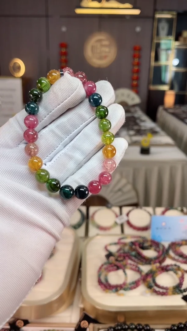 未镶嵌老矿碧玺彩单圈手串8mm+碧玺 xion多样性发一条