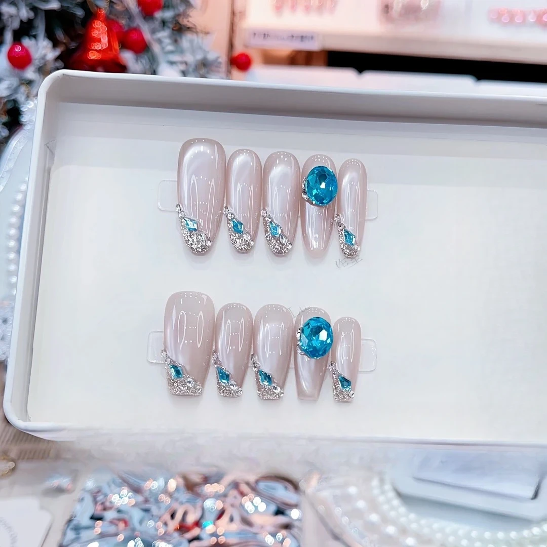 【小蓝】纯手工高定猫眼手工穿戴甲气质美甲百搭仙女款