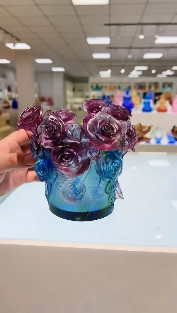 【闪购商品】茶宠古法琉璃玫瑰花瓶