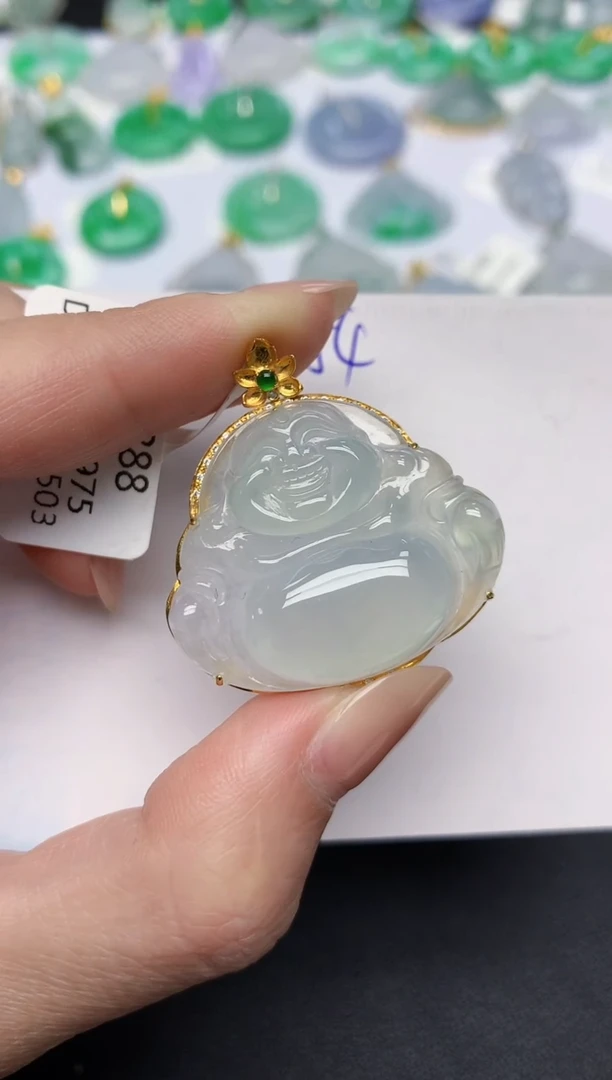 颈饰18K金镶嵌翡翠天然缅甸A货翡翠百元以上9元证书费自理