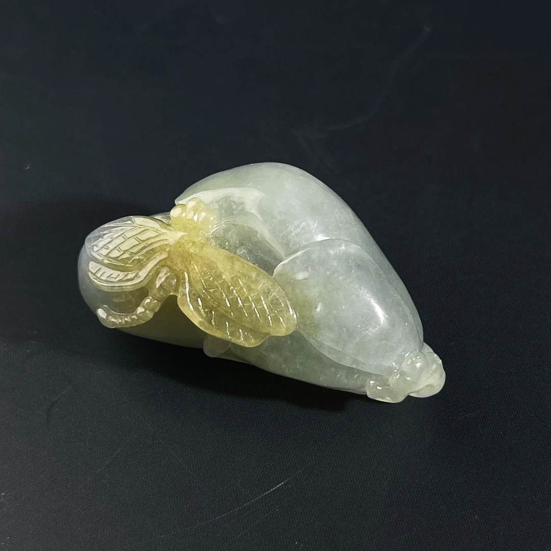 【煌润珠宝】天然缅甸翡翠玉兰花蜻蜓巧调吊坠俏色精美