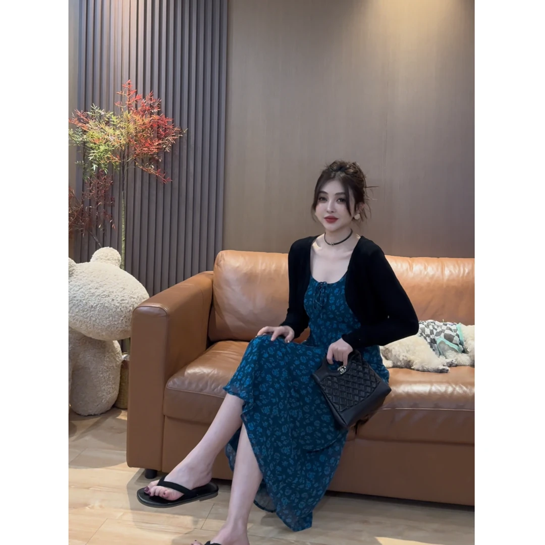 D15 韩系气质碎花收腰显瘦吊带连衣裙 ED1504