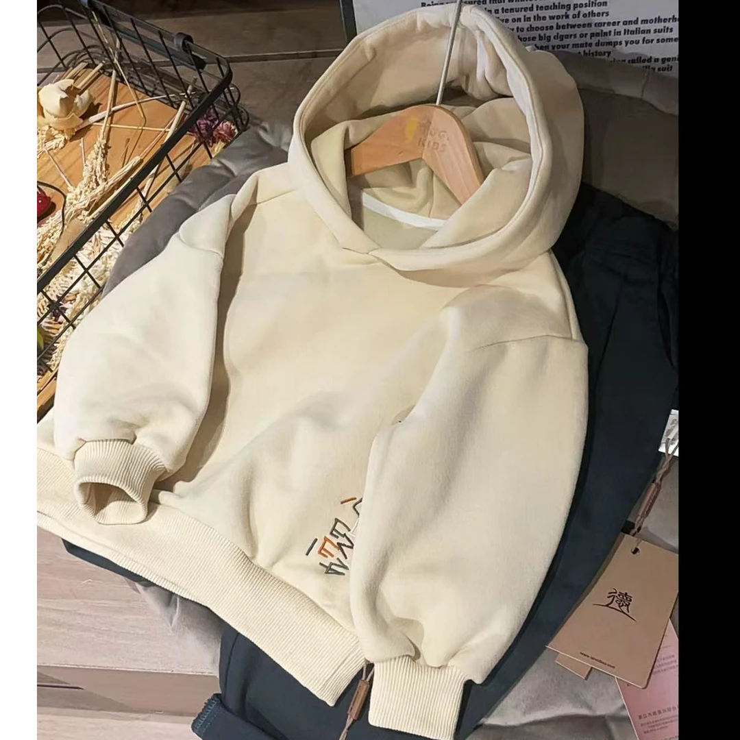 509091 韩版男童女童新款秋款时尚儿童洋气百搭休闲连帽加绒卫衣