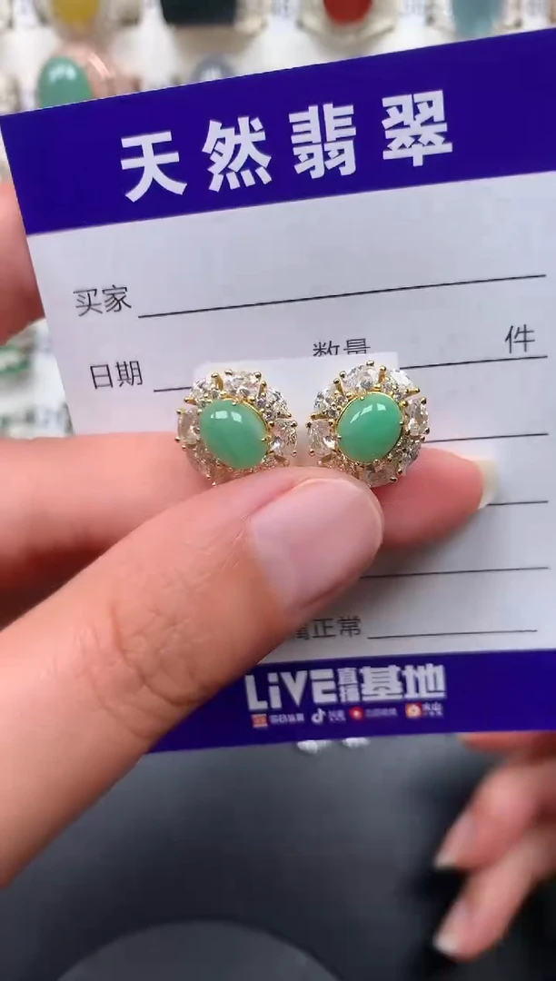 银S925镶嵌翡翠耳饰152