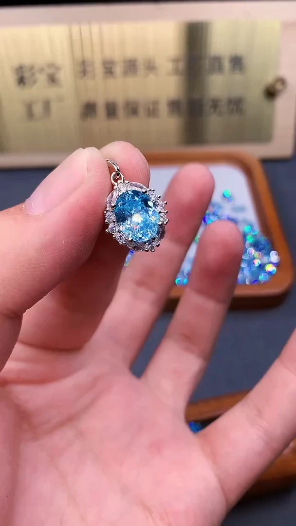 银S925镶嵌颈饰蓝色碧玺6833