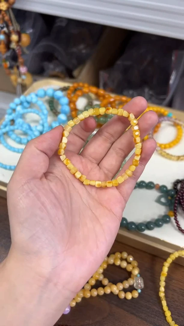 未镶嵌蜜蜡手链妖花白回流蜜蜡随行珠手链[1017]