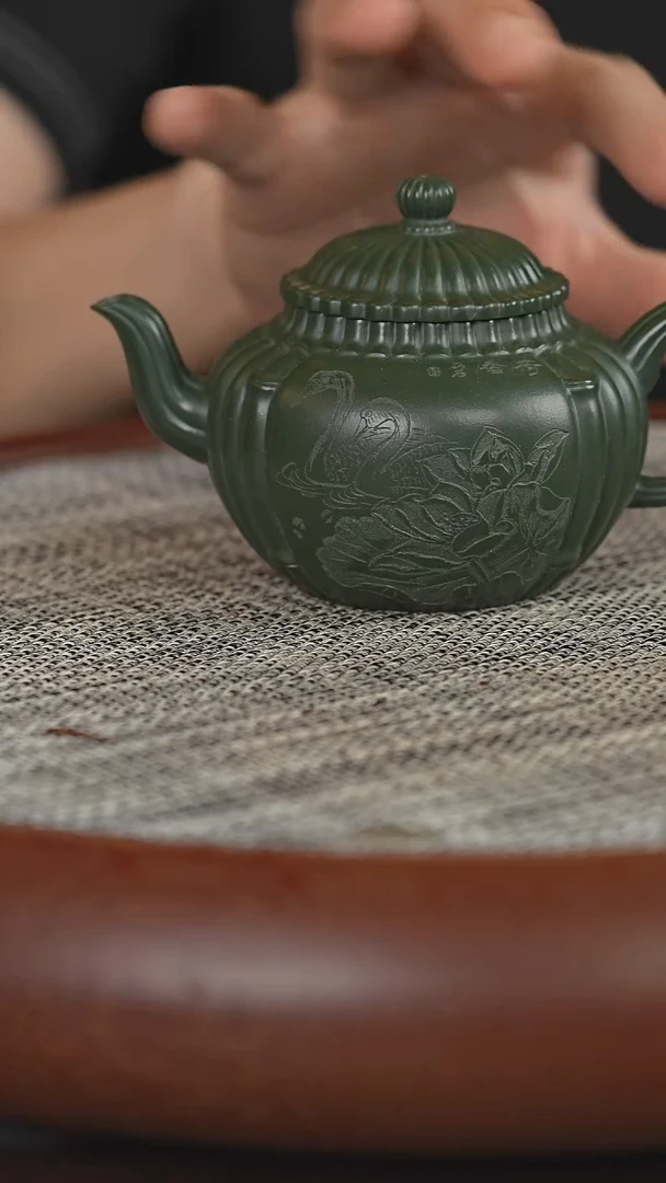 茶壶紫砂景舟绿泥 筋纹宫灯