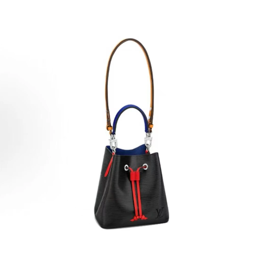99新 LouisVuitton/路易威登 红拼黑色水波纹NÉONOÉBB水桶单肩包