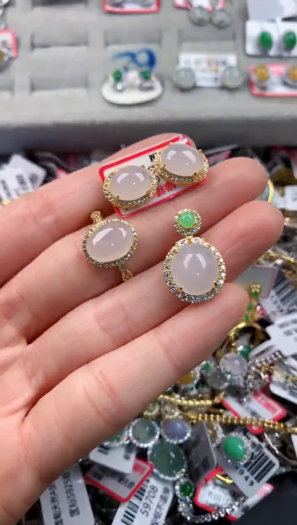 银S925镶嵌戒指翡翠4       5