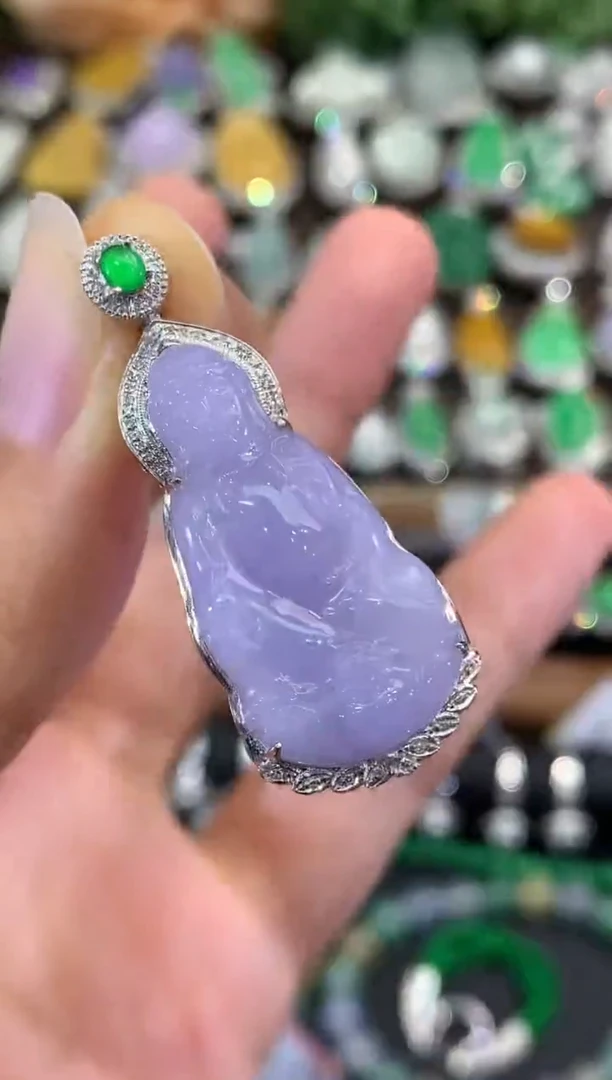 吊坠(不含链)18K金镶嵌翡翠B78 紫货有色差