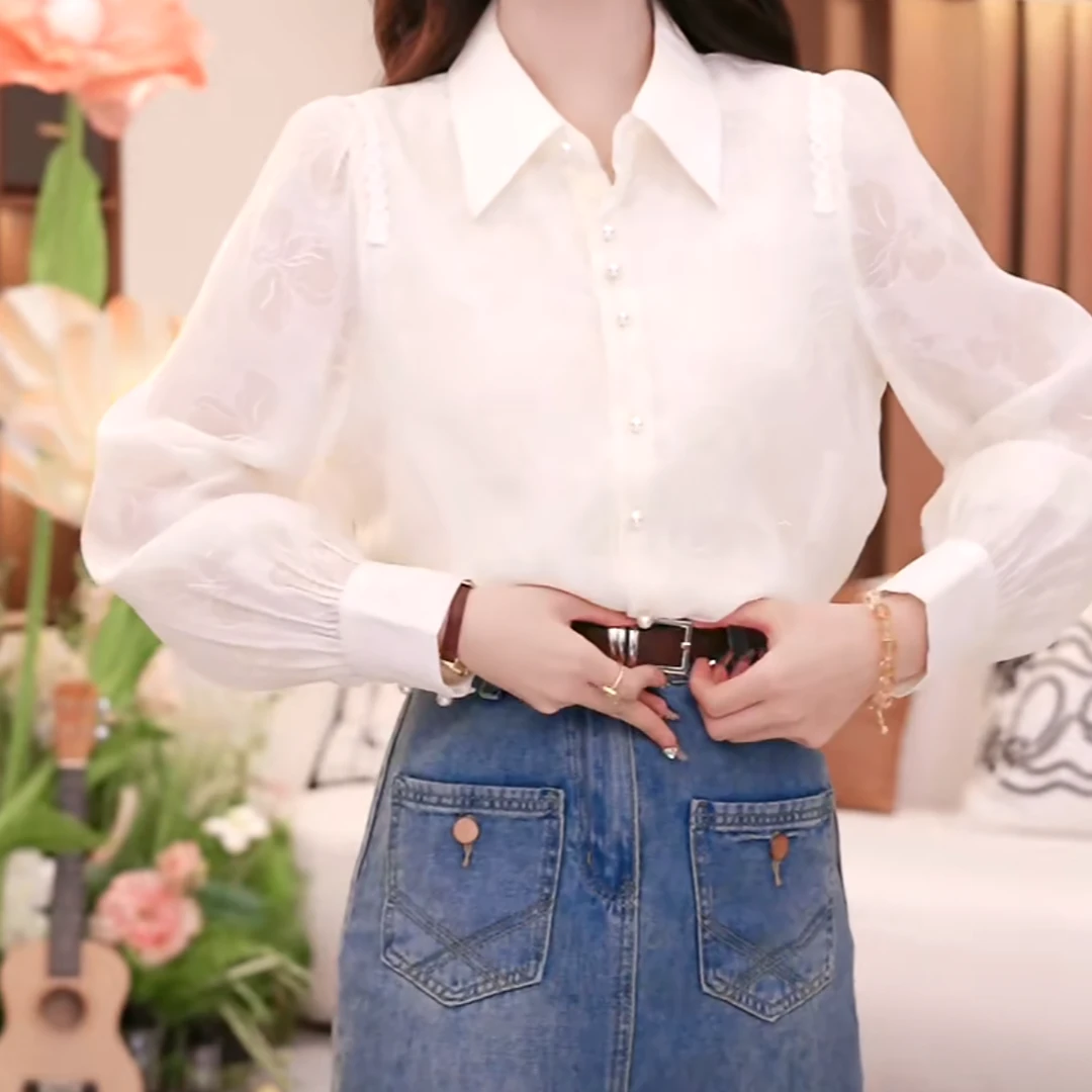 法式轻熟别致高级感翻领长袖衬衫女2025夏季新款设计小众宽松上衣