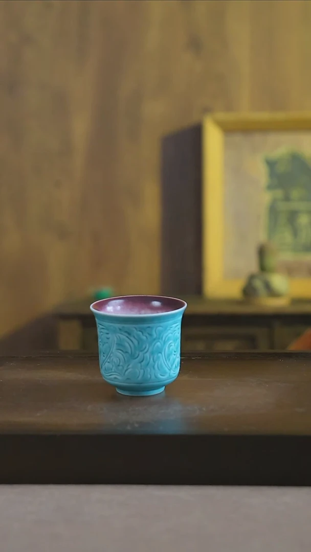 摆件景德镇胭脂扣高脚杯