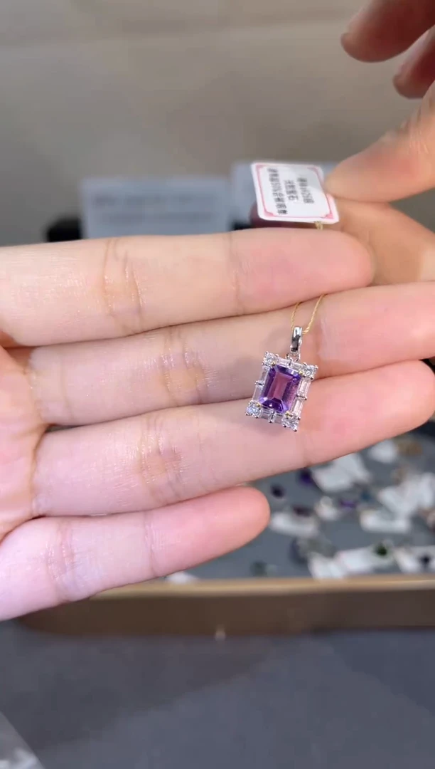 吊坠(不含链)银S925镶嵌紫晶天然宝石