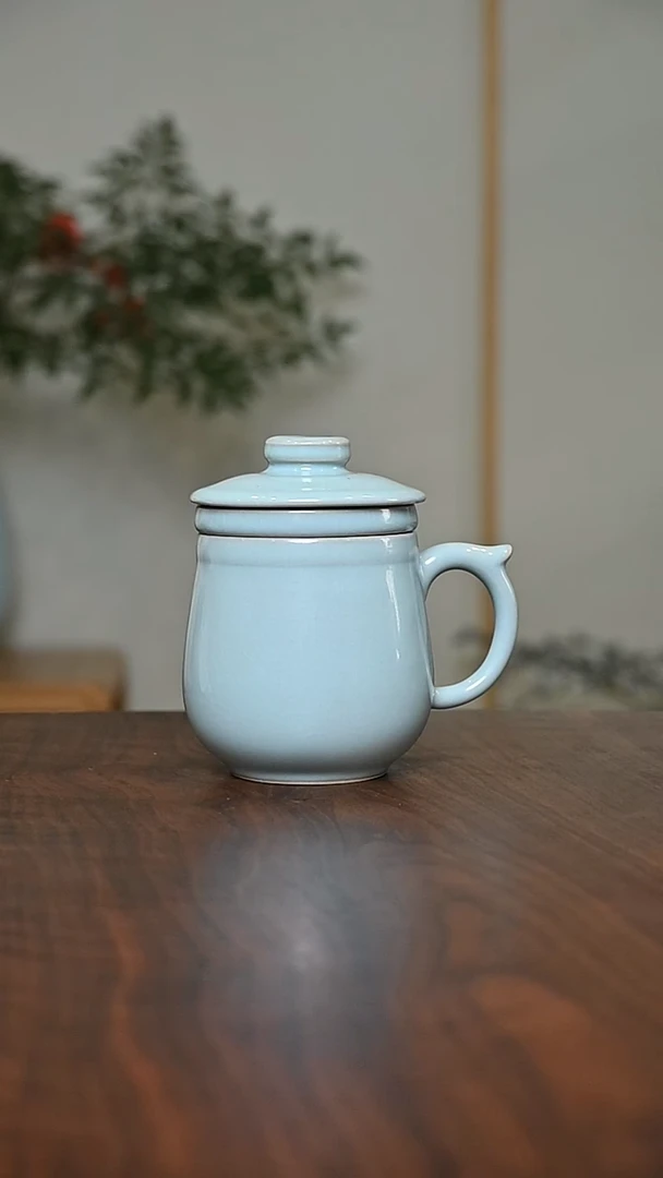 茶水分离杯 天青 微瑕 朱家汝窑款