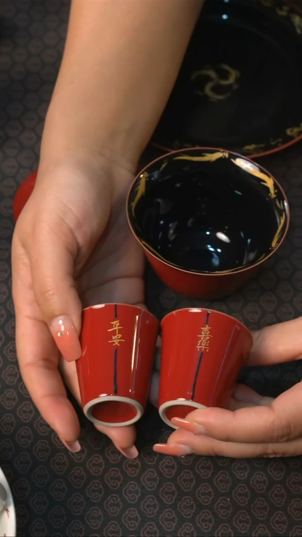 【闪购商品】【深红】手工手绘茶壶茶具预发