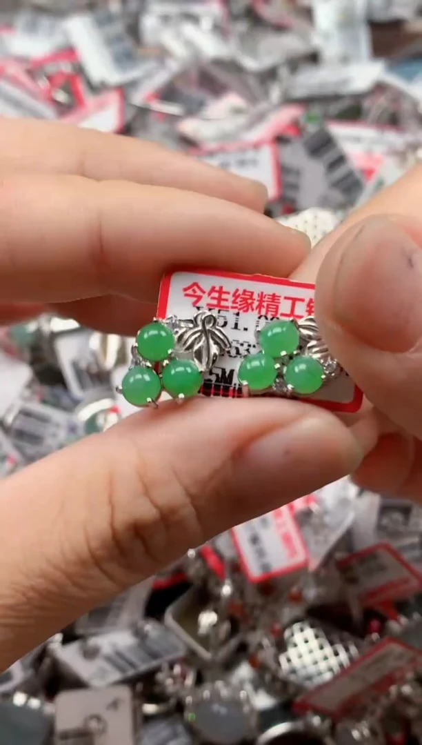 银S925镶嵌戒指翡翠天然A货缅甸翡翠