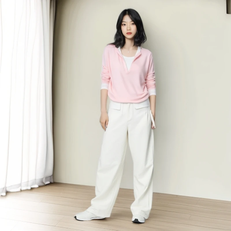 2025春夏新款欧若风气质显瘦宽松假两件针织衫时尚百搭女士上衣