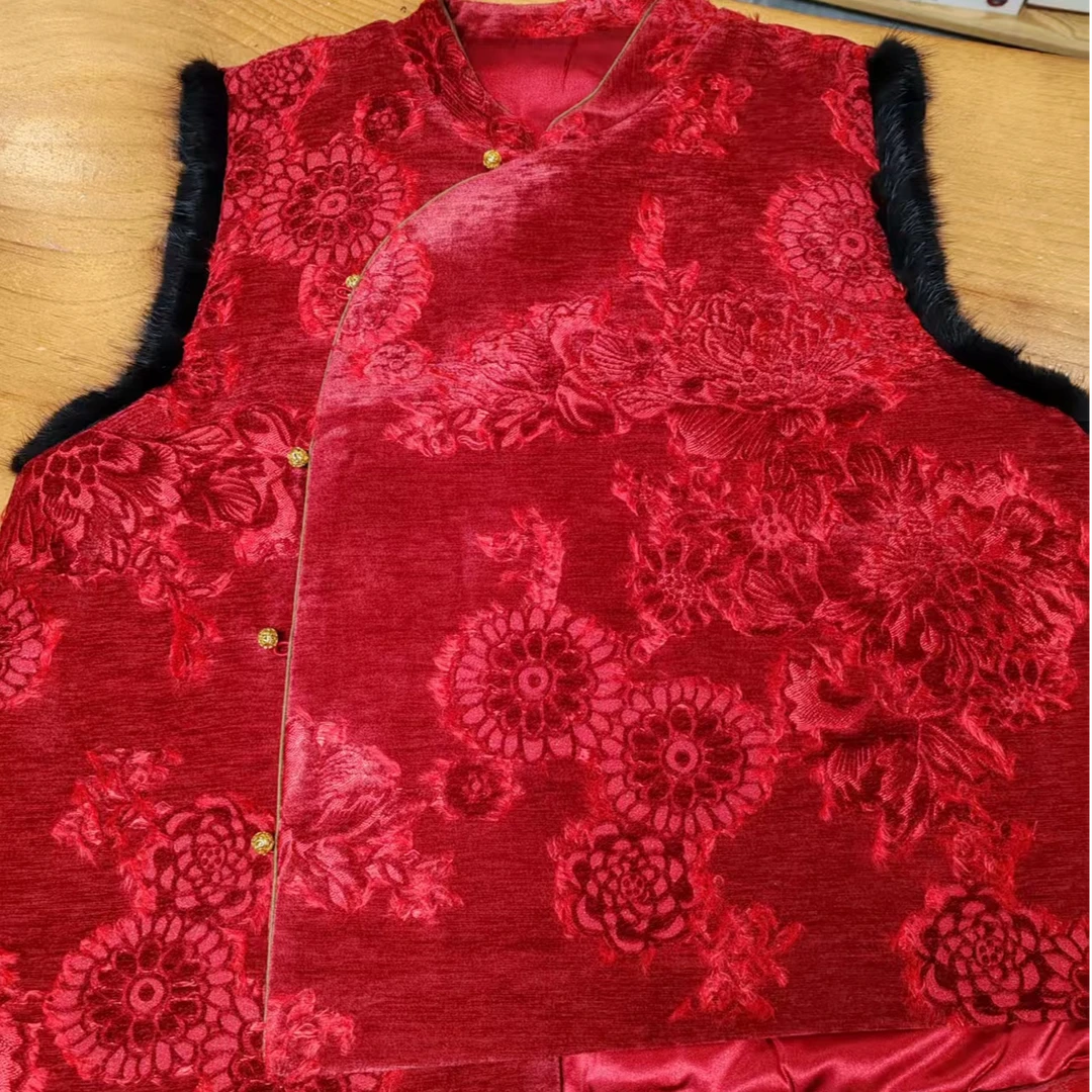 【红色绒光】秋纱2025新款新中式提花马甲新年款