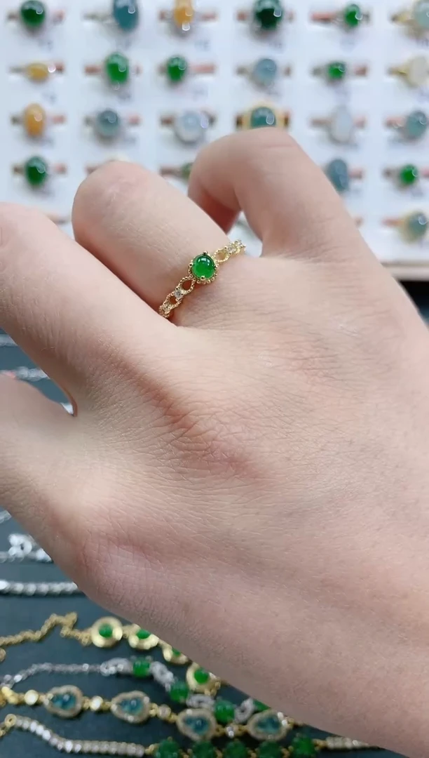 银S925镶嵌戒指翡翠天然翡翠